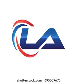 initial letter logo swoosh red blue