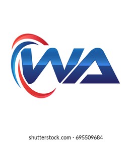 initial letter logo swoosh red blue