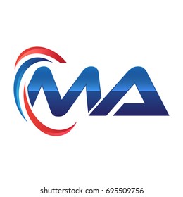 initial letter logo swoosh red blue