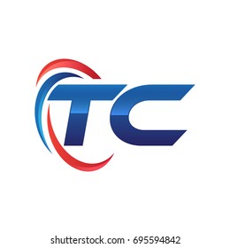 initial letter logo swoosh red blue
