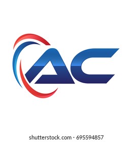 initial letter logo swoosh red blue