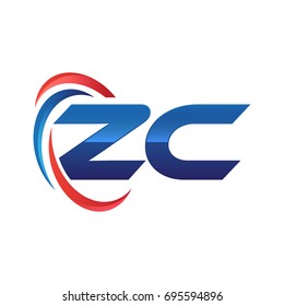 initial letter logo swoosh red blue