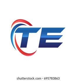 initial letter logo swoosh red and blue