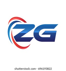 initial letter logo swoosh red blue