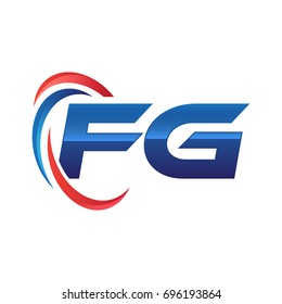 initial letter logo swoosh red blue