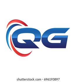 initial letter logo swoosh red blue