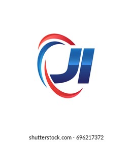 initial letter logo swoosh red blue