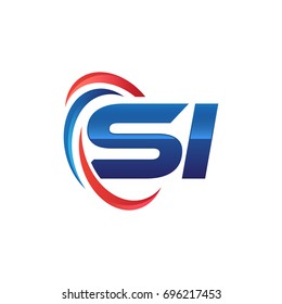 initial letter logo swoosh red blue