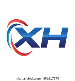 initial letter logo swoosh red blue
