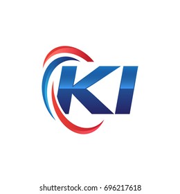 initial letter logo swoosh red blue