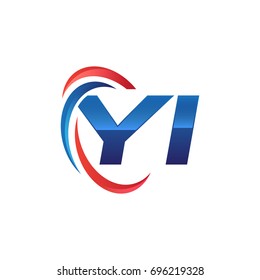 initial letter logo swoosh red blue