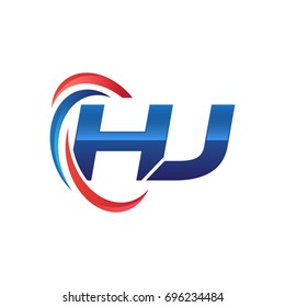 initial letter logo swoosh red blue