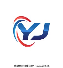 initial letter logo swoosh red blue