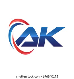 initial letter logo swoosh red blue