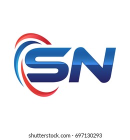 initial letter logo swoosh red blue
