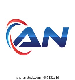 initial letter logo swoosh red blue