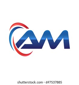 AM initial letter logo swoosh red blue
