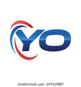 initial letter logo swoosh red blue