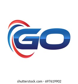 initial letter logo swoosh red blue