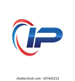 initial letter logo swoosh red blue