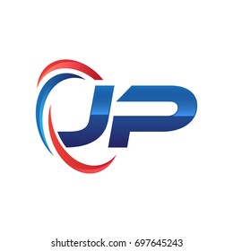 initial letter logo swoosh red blue