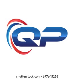 initial letter logo swoosh red blue