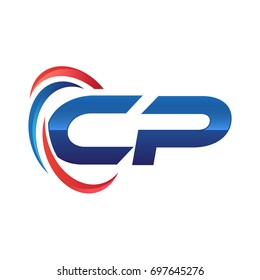 initial letter logo swoosh red blue
