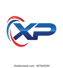 initial letter logo swoosh red blue