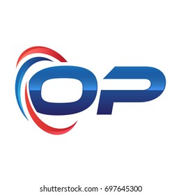 initial letter logo swoosh red blue