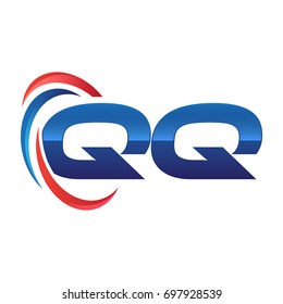 initial letter logo swoosh red blue