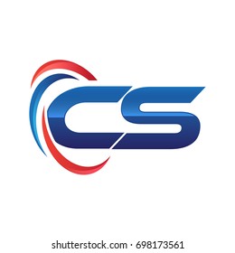 initial letter logo swoosh red blue