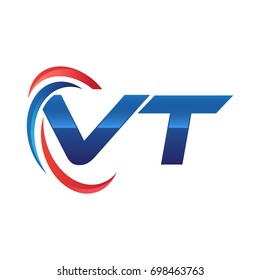 initial letter logo swoosh red blue