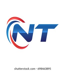 initial letter logo swoosh red blue