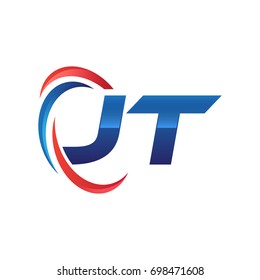 initial letter logo swoosh red blue