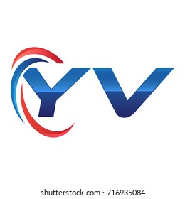 initial letter logo swoosh red blue