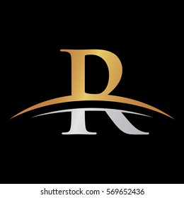 initial letter logo with swoosh silver gold