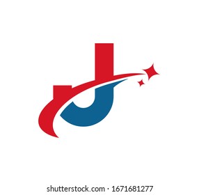 Initial Letter Logo Swoosh Star Red Blue J