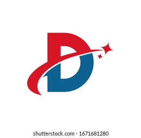 Initial Letter Logo Swoosh Star Red Blue D