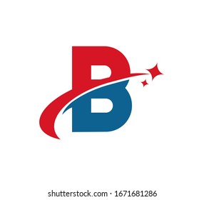 Initial Letter Logo Swoosh Star Red Blue B