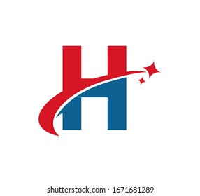 Initial Letter Logo Swoosh Star Red Blue H