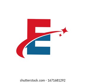Initial Letter Logo Swoosh Star Red Blue E