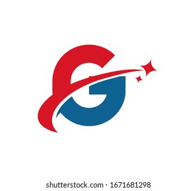 Initial Letter Logo Swoosh Star Red Blue G