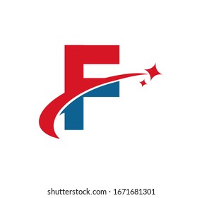 Initial Letter Logo Swoosh Star Red Blue F