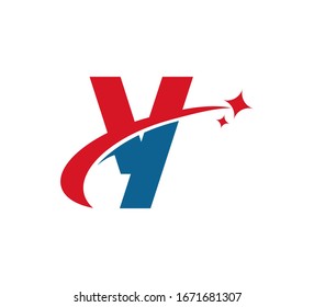 Letra inicial logo Swoosh Star Rojo Azul Y