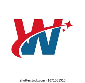 Anfangsbuchstaben Logo Swoosh Star Red Blue W