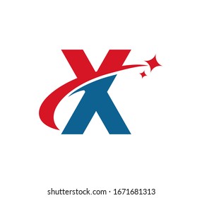 Initial Letter Logo Swoosh Star Red Blue X