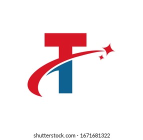 Letra inicial logo Swoosh Star Red Blue T
