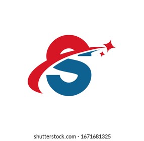 Initial Letter Logo Swoosh Star Red Blue S