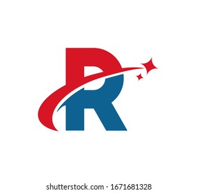 Initial Letter Logo Swoosh Star Red Blue R