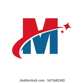 Initial Letter Logo Swoosh Star Red Blue M